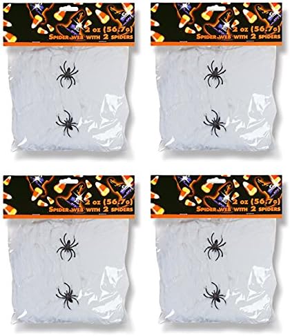 Family Holiday Halloween Webs, Webbing,Cobwebs & Spiderweb with Spiders Decorations (Pack of 4)