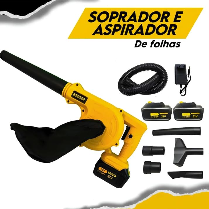 Soprador Profissional Jardinagem com Aspirador 2 Baterias Sem Fio Bivolt