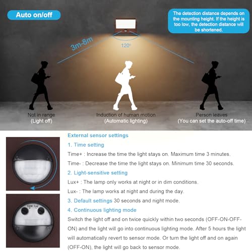 Klighten Outdoor Lamps with Motion Sensor, 24W LED Outdoor / Indoor Wall Light IP65, Aluminium Wall Light for Entrance Terrace, Bronze, 1500 Lumens, Warm White 3000K