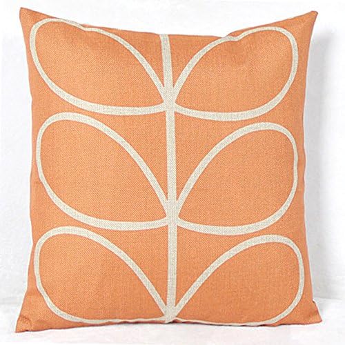 Vanki leaf series Cotton Linen Square Decorative Throw Pillow Case Cushion Cover 18 x 18 inches , orange based white stem pattern