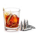 Ice cube Uten Premium Reusable Whiskey Bullet Shaped Healthy Chillers Stones Stainless Steel Gift Set 6 Stones Rocks Gift Box with Storage Bag and Tong [6 Pack]