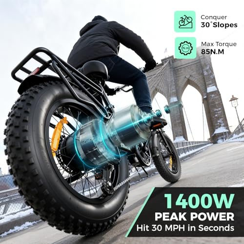 Jasion X-Hunter Electric Bike for Adults,1400W Peak Folding Ebike,20''*4 Fat Tire Foldable Ebike,30MPH 70+Miles 48V 13AH Removable Battery,Full Suspension System Design,7-Speed Bicycles