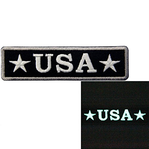 EmbTao Glow In Dark Embroidered USA Tactical Morale Iron On Sew On Patch - Black & White