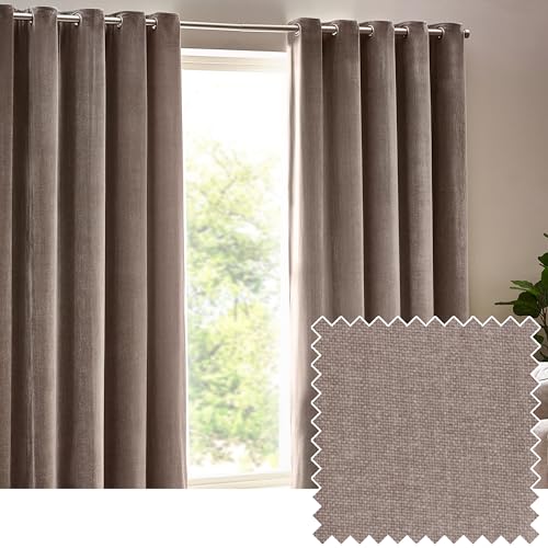 Yard Heavy Chenille Eyelet Curtain Pair (Greige, 168 x 137 cm)