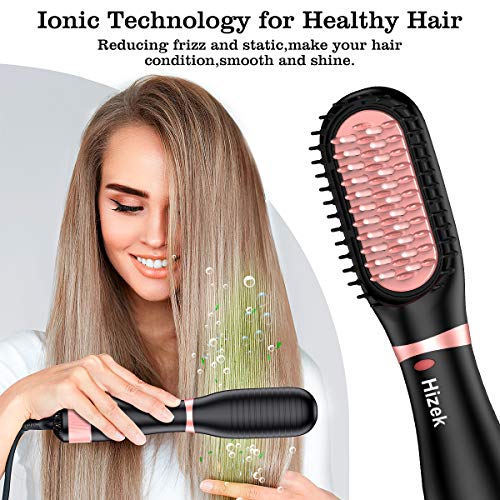 Hair Straightener Brush,Hizek One Step Hair Dryer Brush Ionic Blow Dryer Brush with Anti-Scald,3 Heating Settings for Hair Styling & Silky