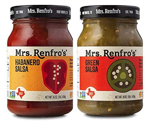 Mrs. Renfros Green Salsa 16 oz & Habanero Hot Salsa 16 oz (Variety Pack)