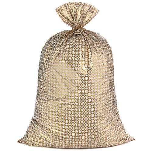 Hallmark 56" Large Plastic Gift Bag (Gold Pattern) for Weddings, Bridal Showers, Christmas, Hanukkah and More