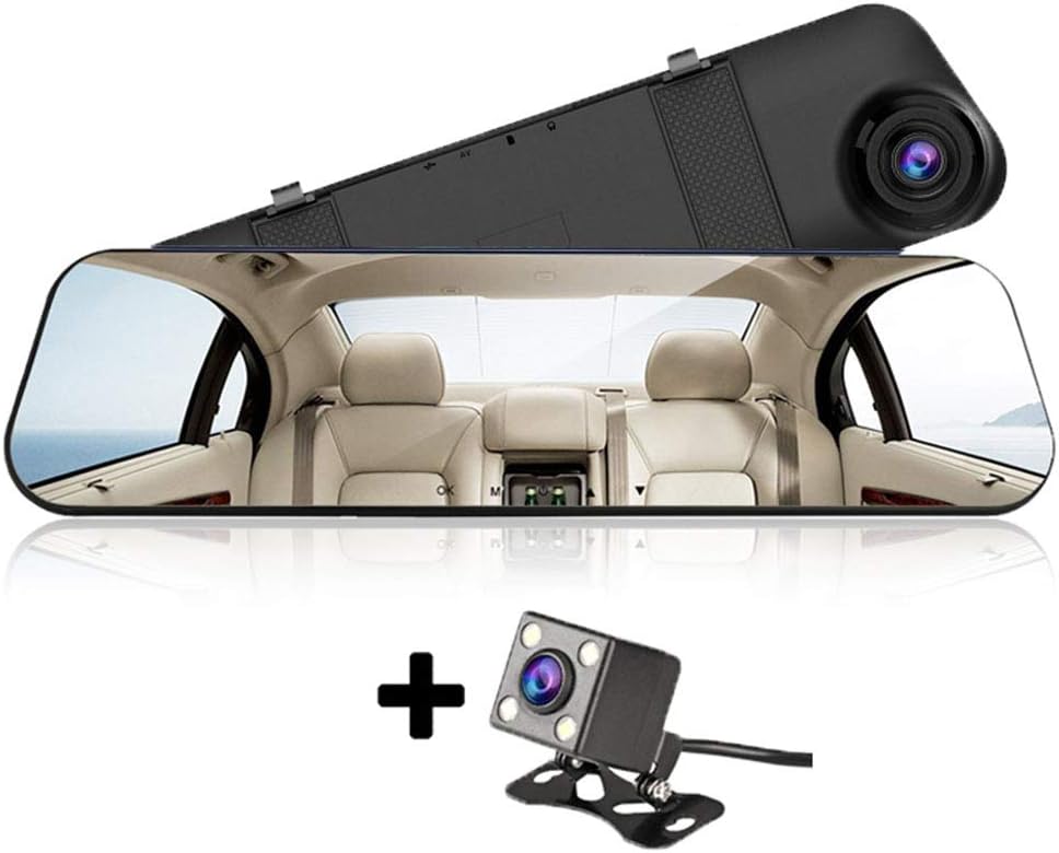 ZQQFR Dash Camera, Car DVR 4.3 White Car Rearview Mirror Digital Video Recorder, FHD 1080P Rearview Camera Dashcam, Driving Recorder