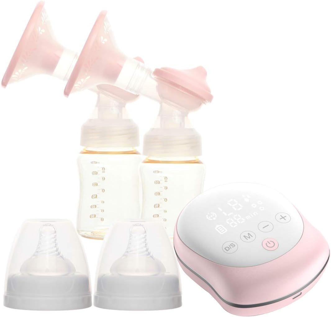 Electric Breast Pump - Diroan Rechargeable Portable Double Pumps with LCD, BPA Free & 100% Food Grade Silicone, Small & Discreet Breastfeeding Milk Pump for Mother (Pink)
