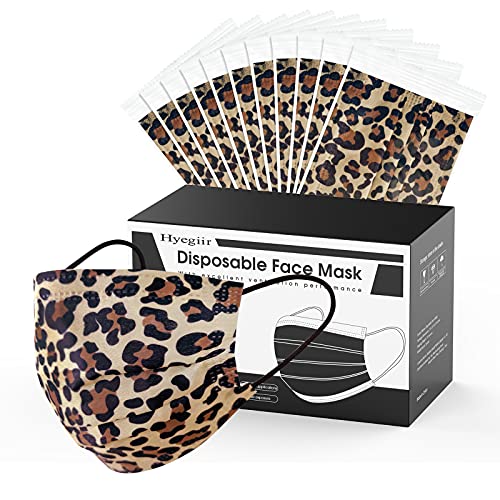 100 Pack 3Ply Leopard Print Individually Wrapped Disposable Face Masks