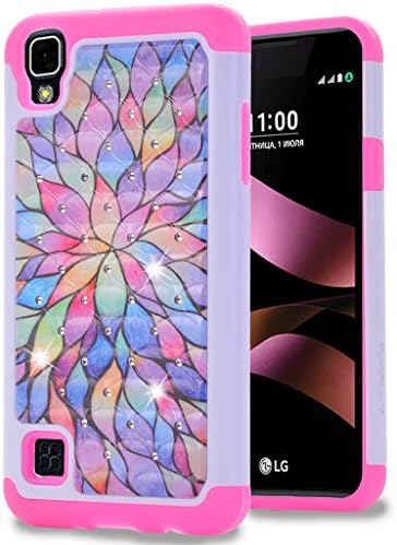 LG Tribute HD Case, LG X Style Case, LG Volt 3 Case, MANDYCOWRY Bling Shock Absorbing Soft Rubber Inner Hybrid Armor Protection Cover For LG Tribute HD LS676 / LG X Style / LG Volt 3 (Bauhinia Flower)