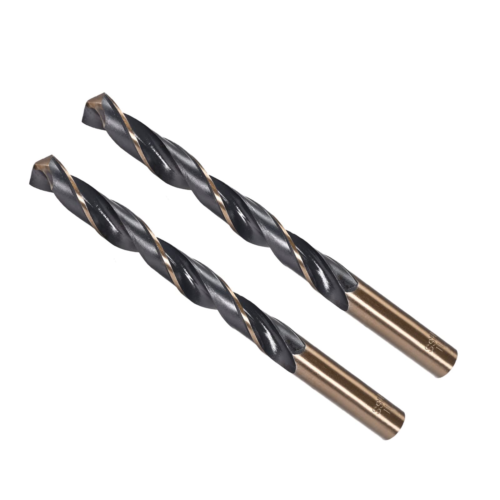 CoCud Twist Drill Bits, 11mm Cutting Edge, Titanium & Nitride Coated High Speed Steel 4341 Round Shank - (Applications: for Stainless Steel Drilling Machine), 2-Pieces — image 1