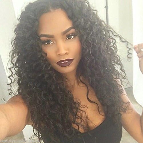 Lwigs Lace Wig Brazilian Virgin Hair Curly V-Part Lace Human Hair Wigs for Black Women (18inch)