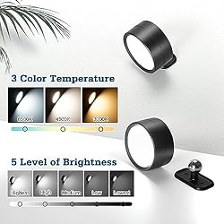 Wall Lights, Set of 2 LED Black Dimmable Battery