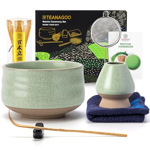 Matcha Kit 7 pièces, Fouet Matcha, Matcha Ceremonie，Bol à Matcha,Support de Fouet à Matcha, Support de Fouet à Matcha,Kit Matcha Japonais Passionnés，pour les passionnés de matcha (Vert)