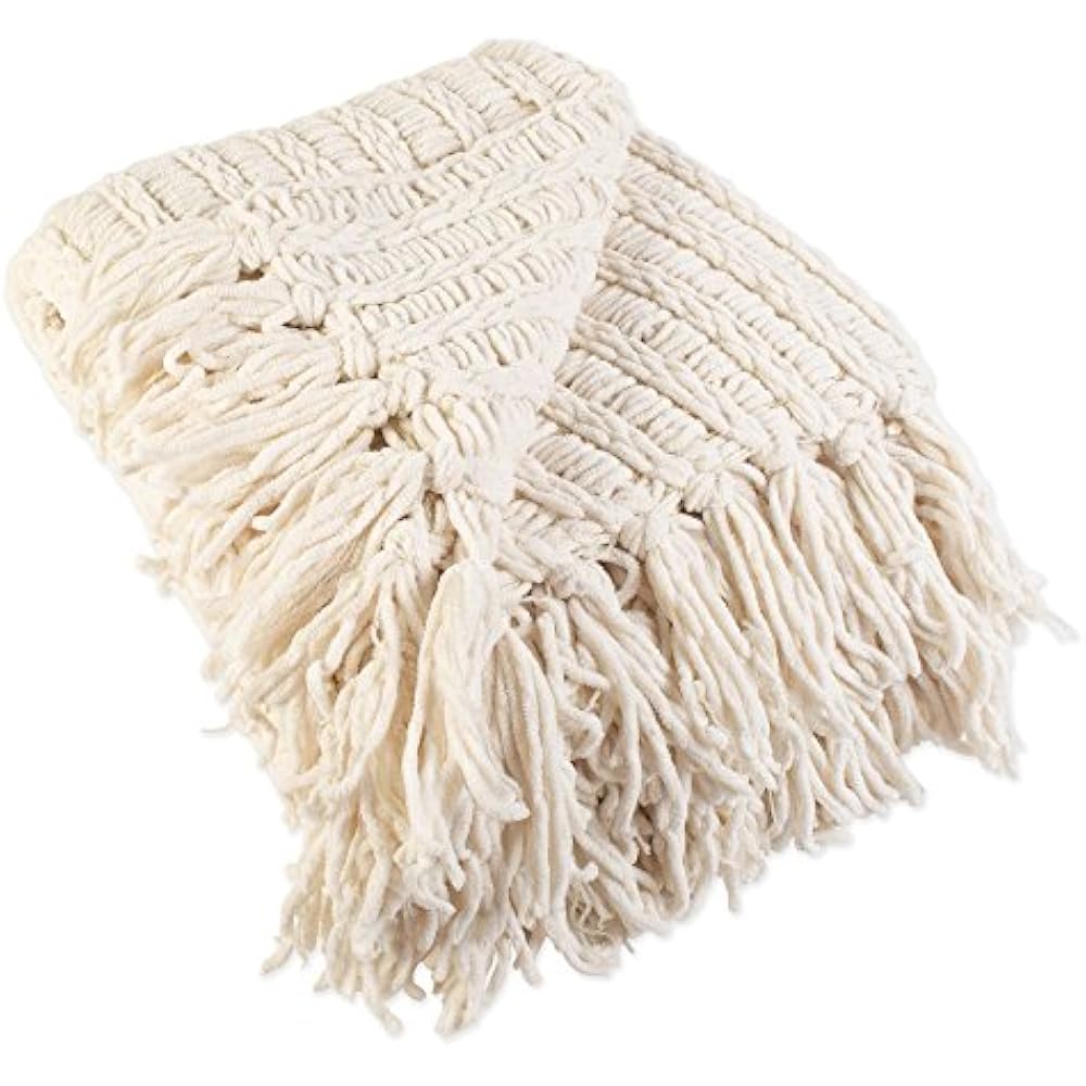 Luxury Chenille Woven Knitted Throw Blanket With Fringe (50x60" Cream