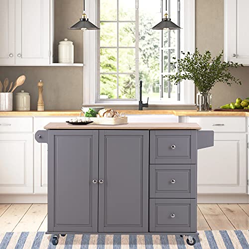 PHI VILLA Kitchen Island Cart on Wheels Mobile Kitchen Island with