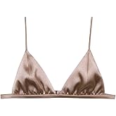 SilRiver Women's Silk Satin Triangle Bralette Soft Cup Wireless Bra Smooth and Comfortable Wire Free Bra Top