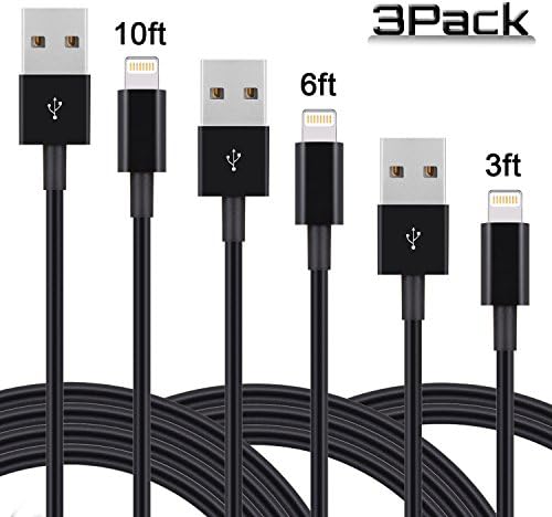 iPhone Charger, Bangcord 3ft 6ft 10ft 8Pin Lightning to USB Cable Charging Cord Compatible with iPhone 7 7plus 6 6plus 6s 6splus 5s 5c 5( Black 3Pack )
