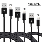 iPhone Charger, Bongcord 3ft 6ft 10ft 8Pin Lightning to USB Cable Charging Cord Compatible with iPhone 7 7plus 6 6plus 6s 6splus 5s 5c 5( Black 3Pack )