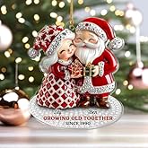 NAZENTI Personalized Santa Couple Growing Old Together, Growing Old Together Santa and Mrs. Claus Ornament, Couple Ornament for Christmas Tree, Gifts for Dad, Mom, Grandparent A01
