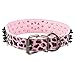 Berry Pet Spiked Leather Dog Collar - 3 Rows Bullet Rivets Studded PU Leather - Cool Skull Pet Accessories Best Choice for Medium and Large Dogs,Pink Leopard 15-18