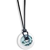 BestAmulets Double Lucky Donut Necklace - Real Gemstones and Crystals - Good Luck and Spiritual Powers Coin Shaped Circle Amulets - Adjustable Black Cord - Positive Energy Gift for Women and Men