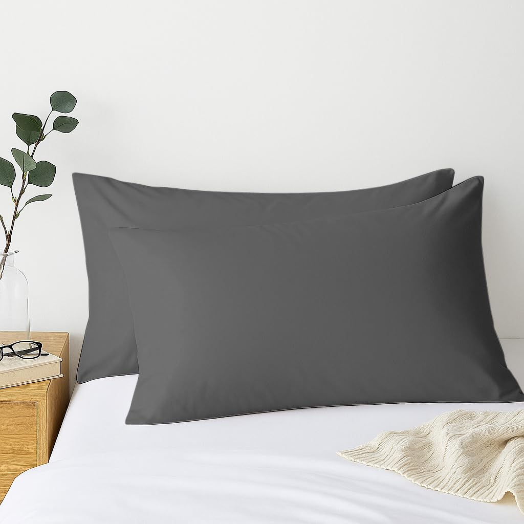 Comfort Beddings Export Quality 600 Thread Count 100% Egyptian Cotton 2pc Housewife Pillowcases Grey, Envelope Closure Pillow Covers - Standard (50cm x 75cm)