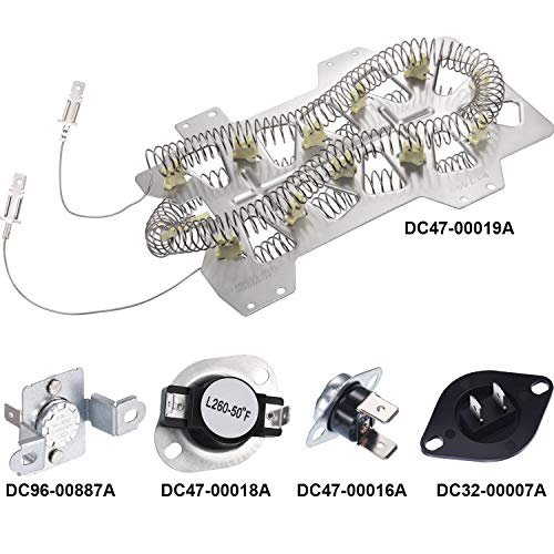 Jovitec Dryer Repair Kit Compatible with Samsung Dryer, Heater Element (DC47-00019A), Thermal Fuse (DC96-00887A and DC47-00016A), Thermostat (DC47-00018A) and Dryer Thermistor (DC32-00007A) (Style 1)