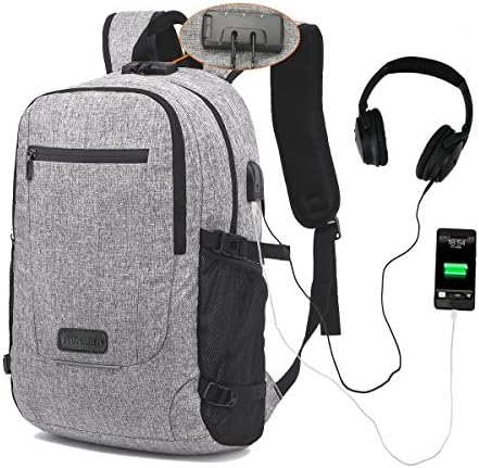 Laptop Backpack,MUMAREN Travel Laptop Backpack School Backpack with USB&amp;Audio port Large capacity Water repellent Anti-Theft.Fits 15.6 inch Laptop/Notebook/Tablet. (Grey)