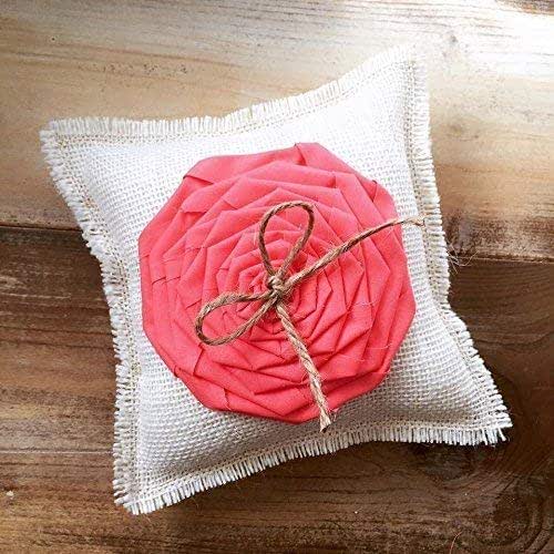 Amazon Com Off White Burlap Ring Bearer Pillow With Coral Rosette