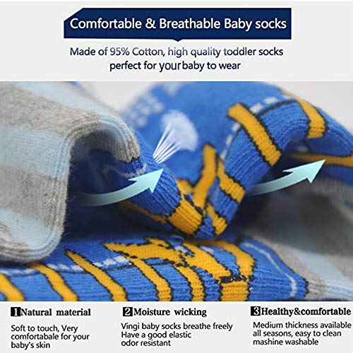 12 Pairs Toddler Non Skid Socks with Grips Anti Slip Bottom, Cotton Non Slip Ankle Crew Socks