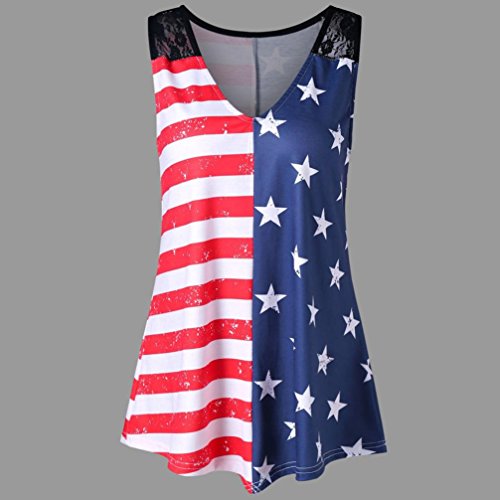 image for Oksale® Women American Flag Print Lace Insert V-Neck Tank Tops Summer