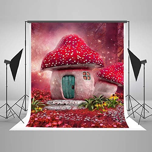 KateHome PHOTOSTUDIOS 1.5x2.2m Red Mushroom House Photography Background Microfiber Backdrop Cloth Magic Fairy Kids Vivid Photo Props