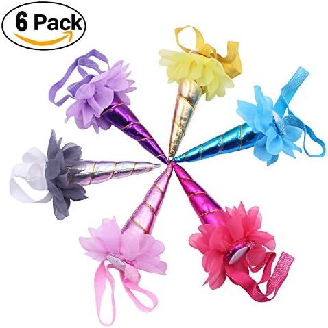 6 Pack Unicorn Headband Shiny Unicorn Horn Glitter Elastic Headband Dress Horn Party Flower Headband Unicorn Cosplay Costume Children Party Supplies
