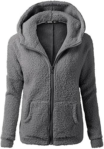 Women Winter Coat Hooded Sweater Coat Warm Wool Zipper Overcoat Cotton Sweatshirt Outwear Blouse Tops