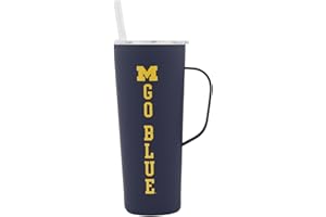 Decorvo NCAA 20 oz. Stainless Steel Tumbler with Handle - Officially Licensed Double Walled Insulated Roadie with Slide Lid and Straw (Michigan - Navy)