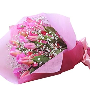 Amazon 春の花束 Mサイズ チューリップ スイートピー 花束 ピンク 花