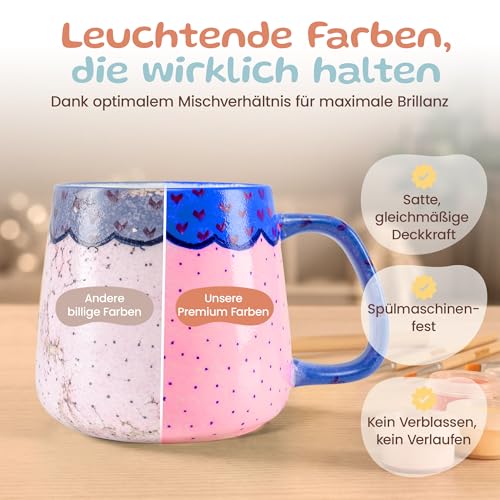 Generisch Ceramic Painting Set - DIY Ceramic Self Painting Set for Home - Cups Painting Set with Bright Colours & Ceramic Brushes - Creative Ceramic Painting Set for Adults & Children