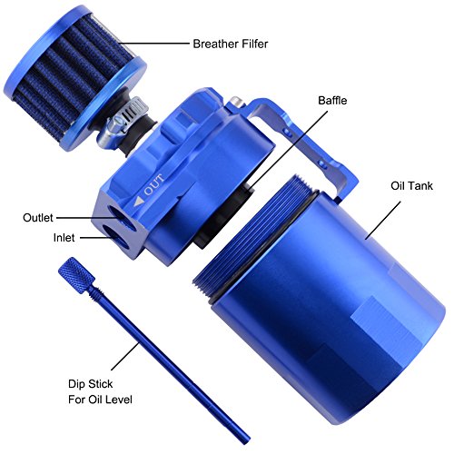 ESPEEDER Universal Aluminum Oil Catch Can Polish Baffled Reservoir Tank Blue with Breather Filter 300ml - Thumbnail 2