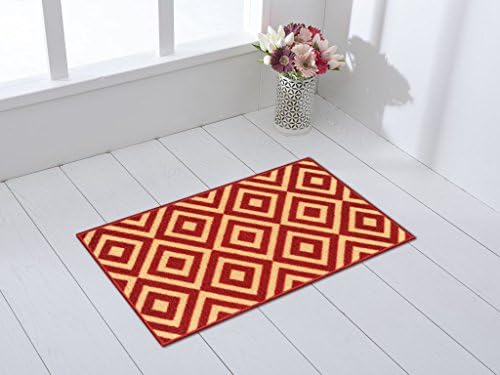 Rubber Backed 18" x31" Trellis Squares Red &amp; Beige Non-Slip Doormat Accent Rug Milldia Milano Collection Area Rugs MIL5000-1X2