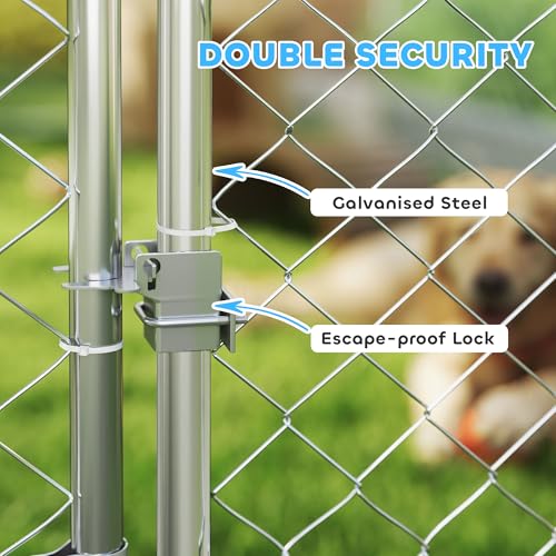 PawHut Outdoor Dog Kennel with Roof, Heavy Duty Dog Run Outdoor Fence Cage with Adjustable & Rotating Bowls, Water-Resistant UV-Resistant Cover, Secure Lock, 19.7' x 7.5' x 7.5'