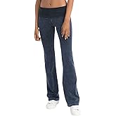 Hard Tail Women's Roll Down Bootleg Flare Pants – Organic Cotton Yoga Leggings with Adjustable Foldover Waist, Mineral Wash (Mineral Navy, X-Small)