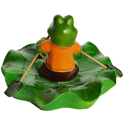 SIGMALL Floating Pond Decor, Funny Rowing Frog Statue, Outdoor Simulation Resin Cute Frog Sitting on Lotus Leaf, Floater for Home Pool Lawn Decoration Garden Art in Water (Rowing Frog)