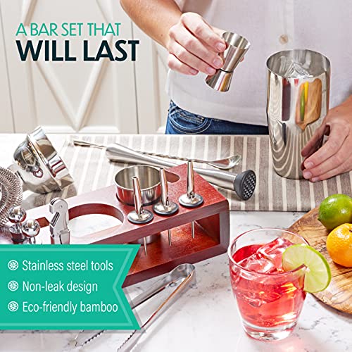 Modern Mixology Cocktail Shaker Set 24 piece Stainless Steel Bartender Drink Kit & Stand for