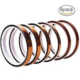 AGEOMET 6 Rolls High Temperature Resistant Polyimide Adhesive Tape Sublimation Tape，3/5/6/8/10/12mm X 33yd
