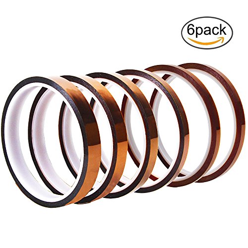 AGEOMET 6 Rolls High Temperature Resistant Polyimide Adhesive Tape Sublimation Tape，3/5/6/8/10/12mm X 33yd