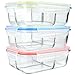 Glass Meal Prep Containers 3 Compartment, MCIRCO Food Storage Container Set with Airtight Locking Lids - Portion Control - Microwave, Freezer, Oven & Dishwasher Safe - BPA Free Containers