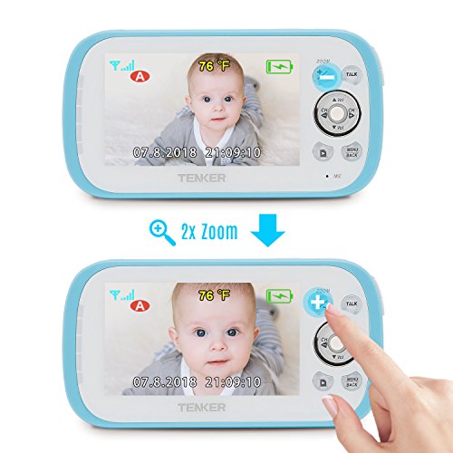 TENKER Video Baby Monitor with Camera and Audio, Baby Monitor with Night Vision, 4.3-Inch LCD Screen, 270°Pan-Tilt-Zoom, VOX, Lullaby, Two Way Talk, Temperature Detection, and Video Record (Blue-1)