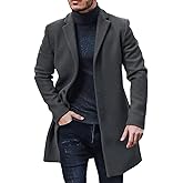 Gafeng Men's Trench Coat Slim Fit Notch Lapel Single Breasted Top Coat Winter Warm Cotton Business Long Jacket Overcoat